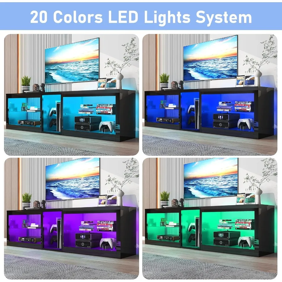 Vitik 6Fox 71ih حامل تلفزيون LED كبير عالي اللمعان مع مخرج طاقة 60 000 لون إضاءة للتلفزيون 70 75 80ih LED أسود حديث للترفيه