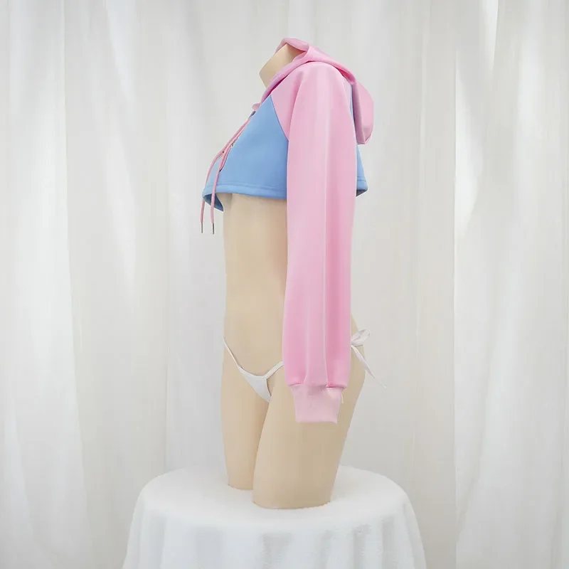 Jogo anime menina rosa azul curto hoodie colheita topo manga longa traje de halloween roupa interior camisola roupas estudante