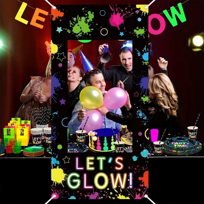 أضواء النيون تجعل خلفية حفلةنا اللامعة - تصميم جرافيتي فلورسنت حيوي، ديكور حفلات لامع #4