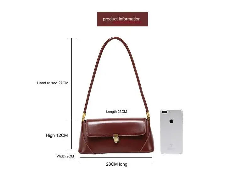 Women‘s Fashionable texture retro baguette Leather shoulder bag new versatile shoulder crossbody bag trendy