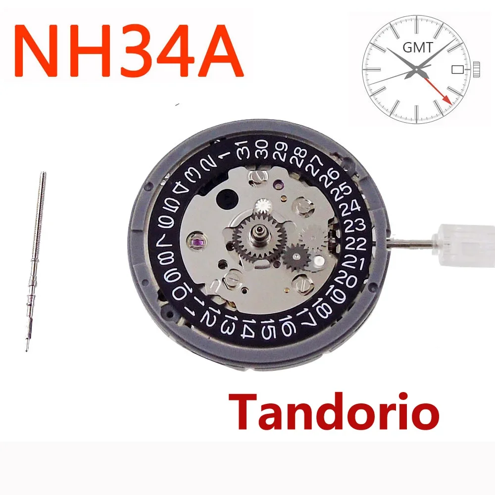 24 jewels NH34 NH34A GMT White/Black Date Automatic Mechanical Movement New Replacement Movement High Accuracy