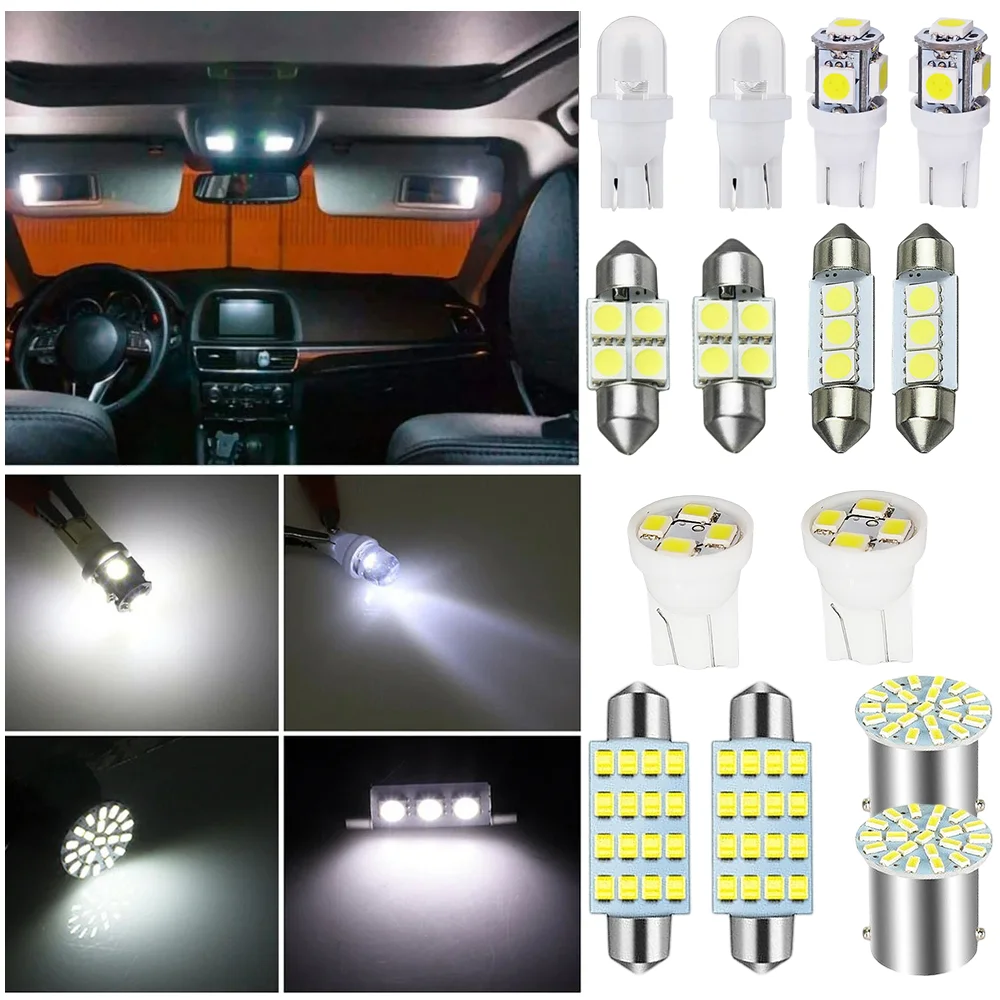 

14/42pcs Energy Saving Car LED Lights 6000K White T10 Map Parking Door Trunk Plug and Play Heat Resistant License Plate Bulbs