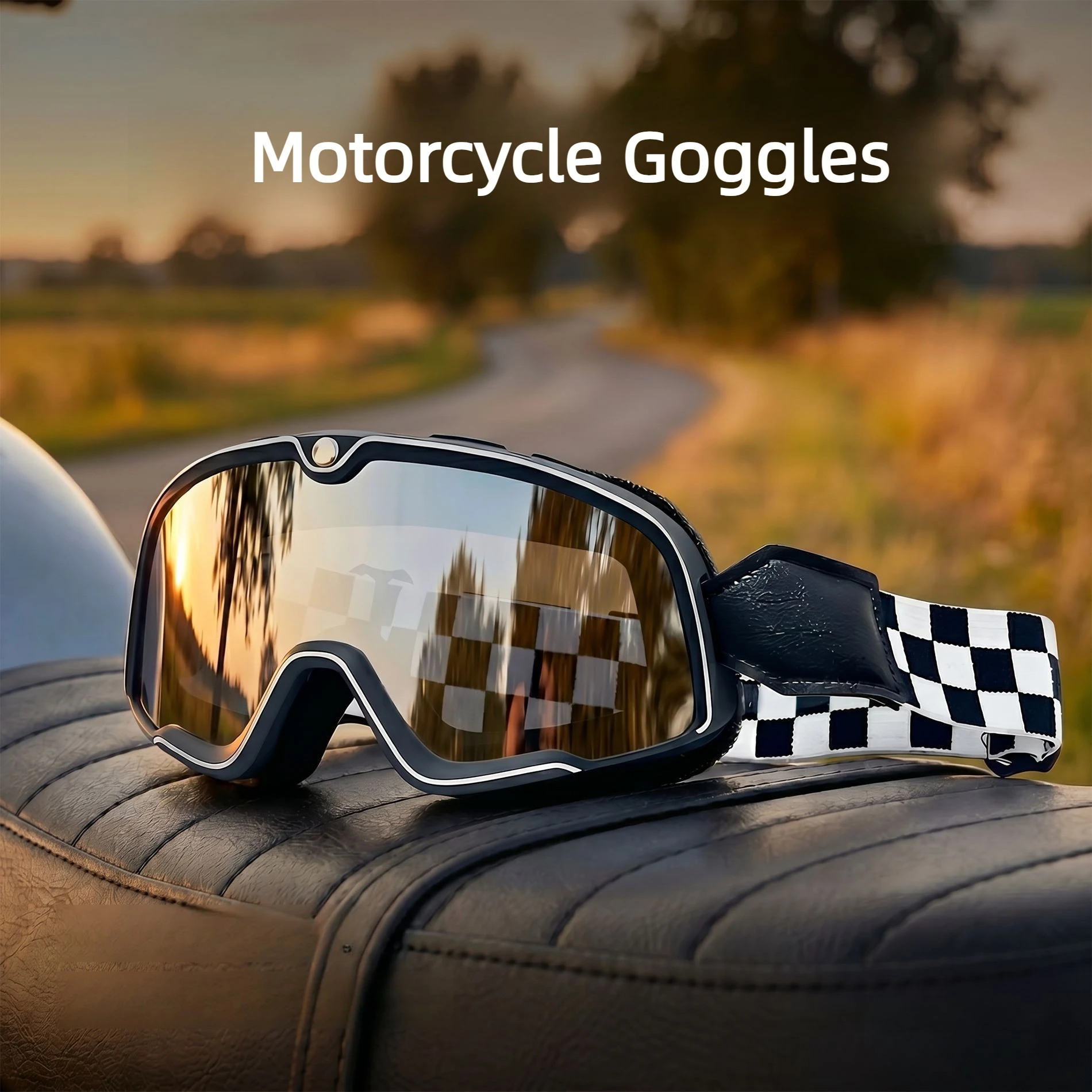 Image of Vintage Motorrad-Brille Helmvisier Schutzschild für Reiten, Rennen, Motocross, ATV, Cafe Cruiser, Dirt Bike, Off-Road, Winddicht, Sandschutz