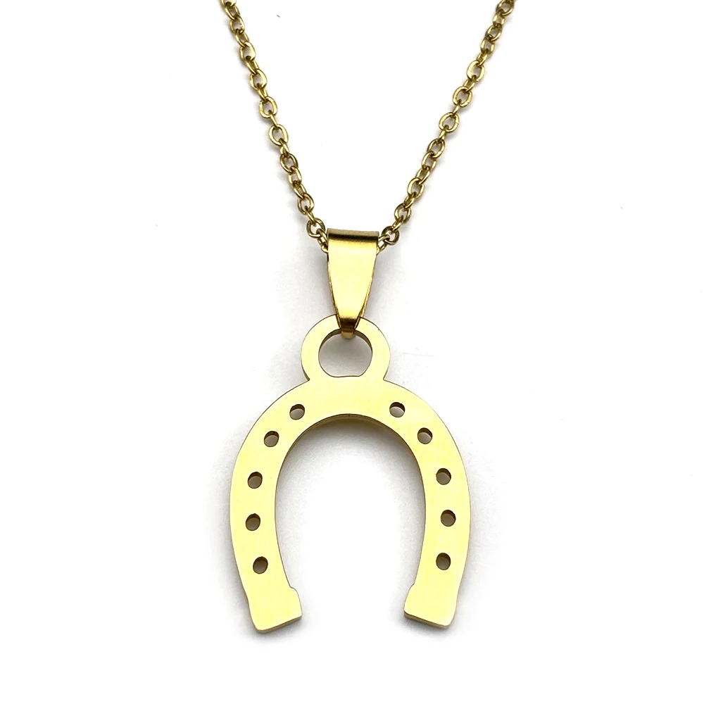 Vintage Glücks-Hufeisen-Anhänger-Halskette für Frauen und Mädchen, Edelstahl, goldfarben, Glücksbringer, modischer Pferde-Tier-Schmuck, Geschenk – Detail 8