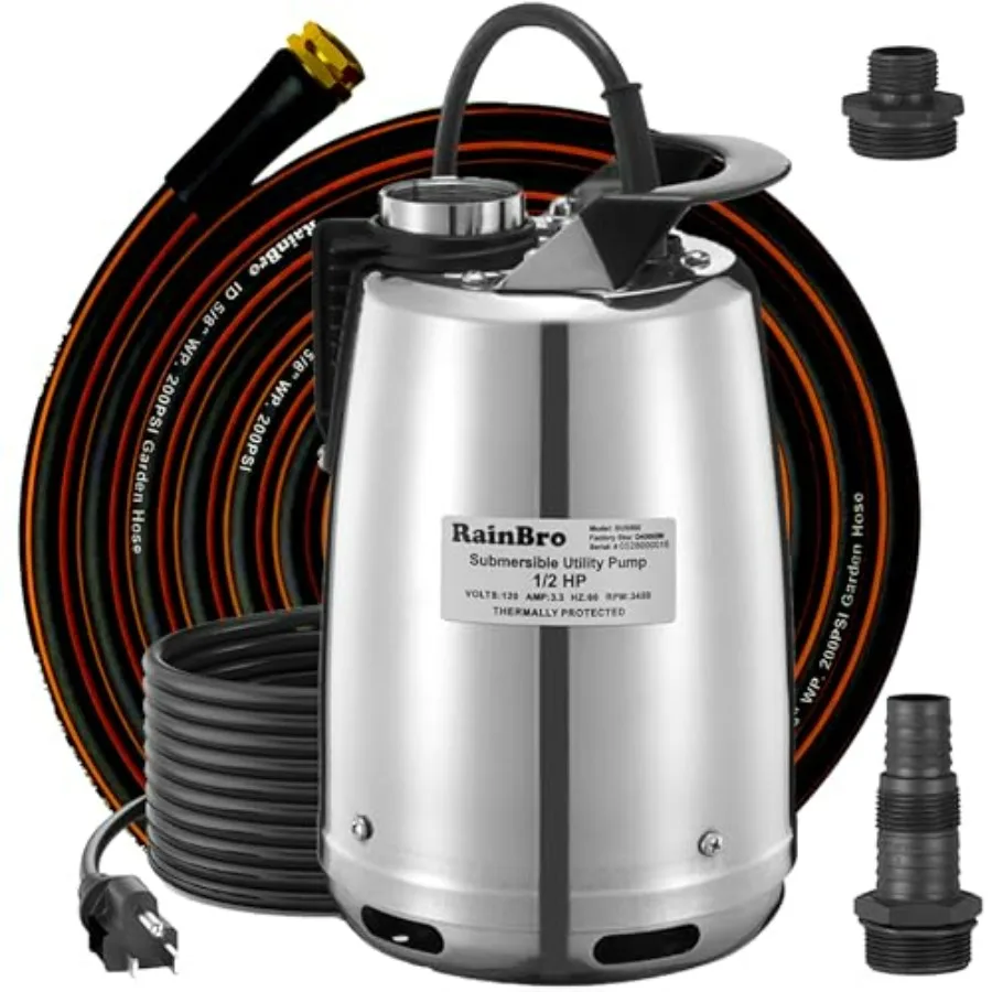 

Submersible Sump Pump 1/2 HP 2300 GPH, Water Pump with Hose for Pool Draining, Portable Submersible Pump Handles Clean and Dirt
