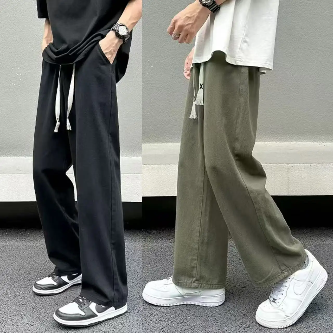 

Casual Pants for Men, Spring and Autumn Style, Trendy, Smooth, Wide-leg, Slimming, Straight-leg, Large-sized, Loose Men's Pants