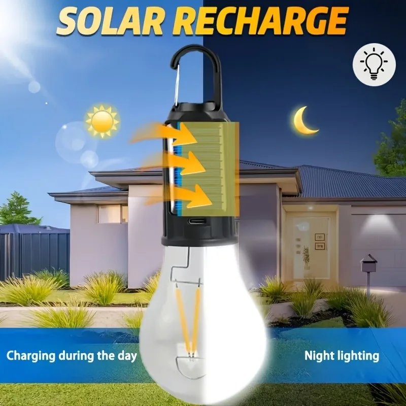 Outdoor LED High-brightness Bulb Vintage LED Camping Light with Hook Dimmable USB Charging Hiking and Fishing Light
