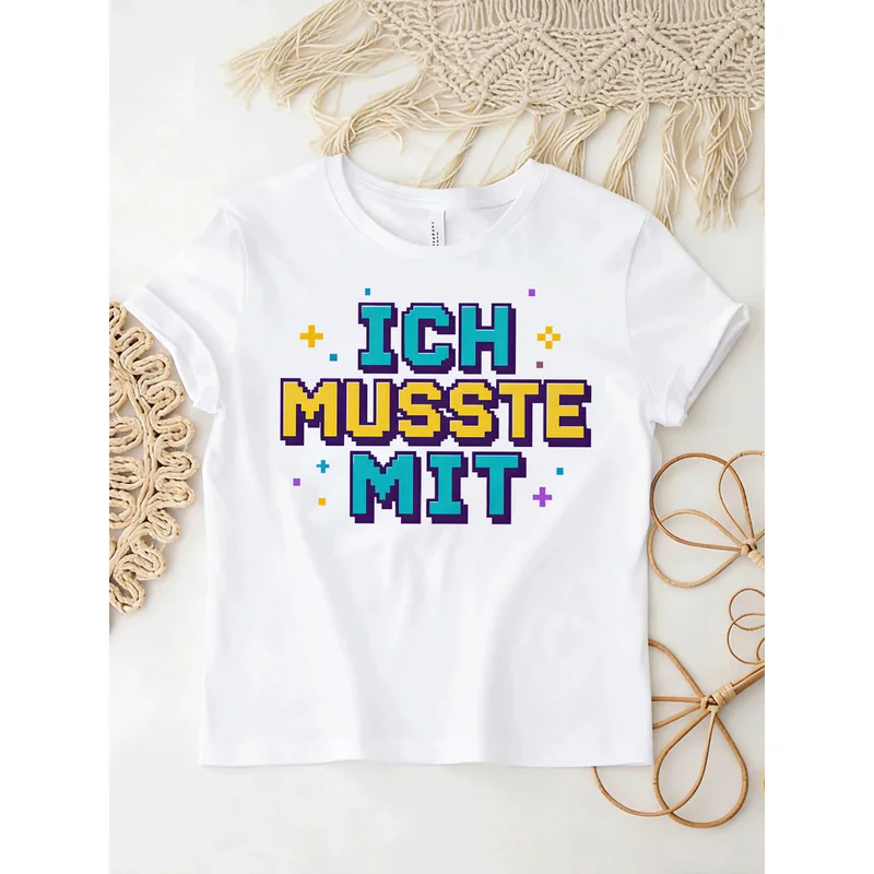 Ich Musste Mit German Meme T-Shirt Retro Pixel Gaming Font Funny Statement Casual White Tee