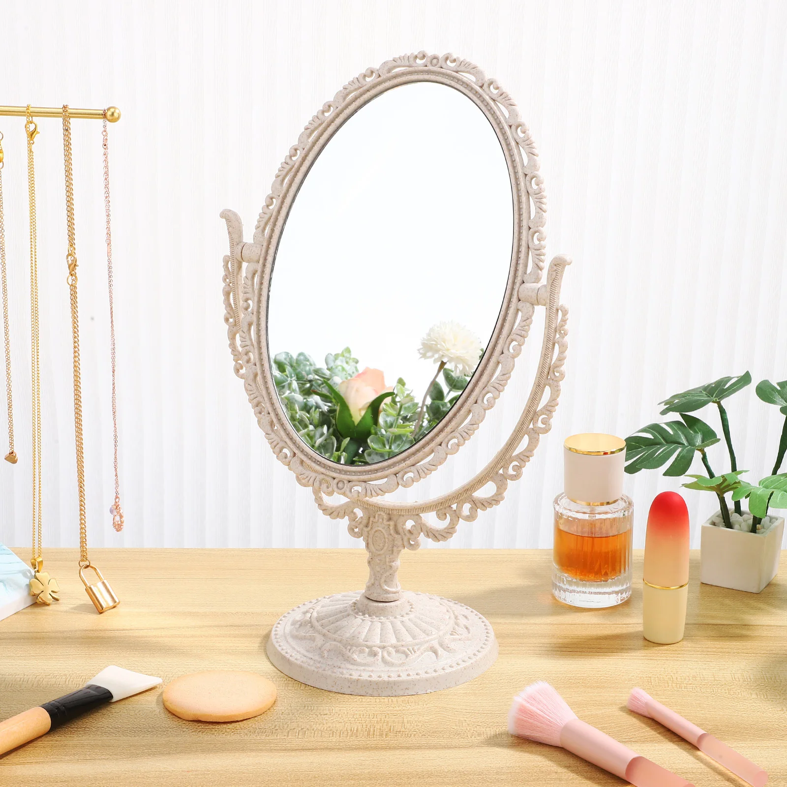 1 pçs espelho de vaidade giratório de mesa espelho de maquiagem vintage para aplicação de mesa de cômoda arrancando uso de fio dental de barbear