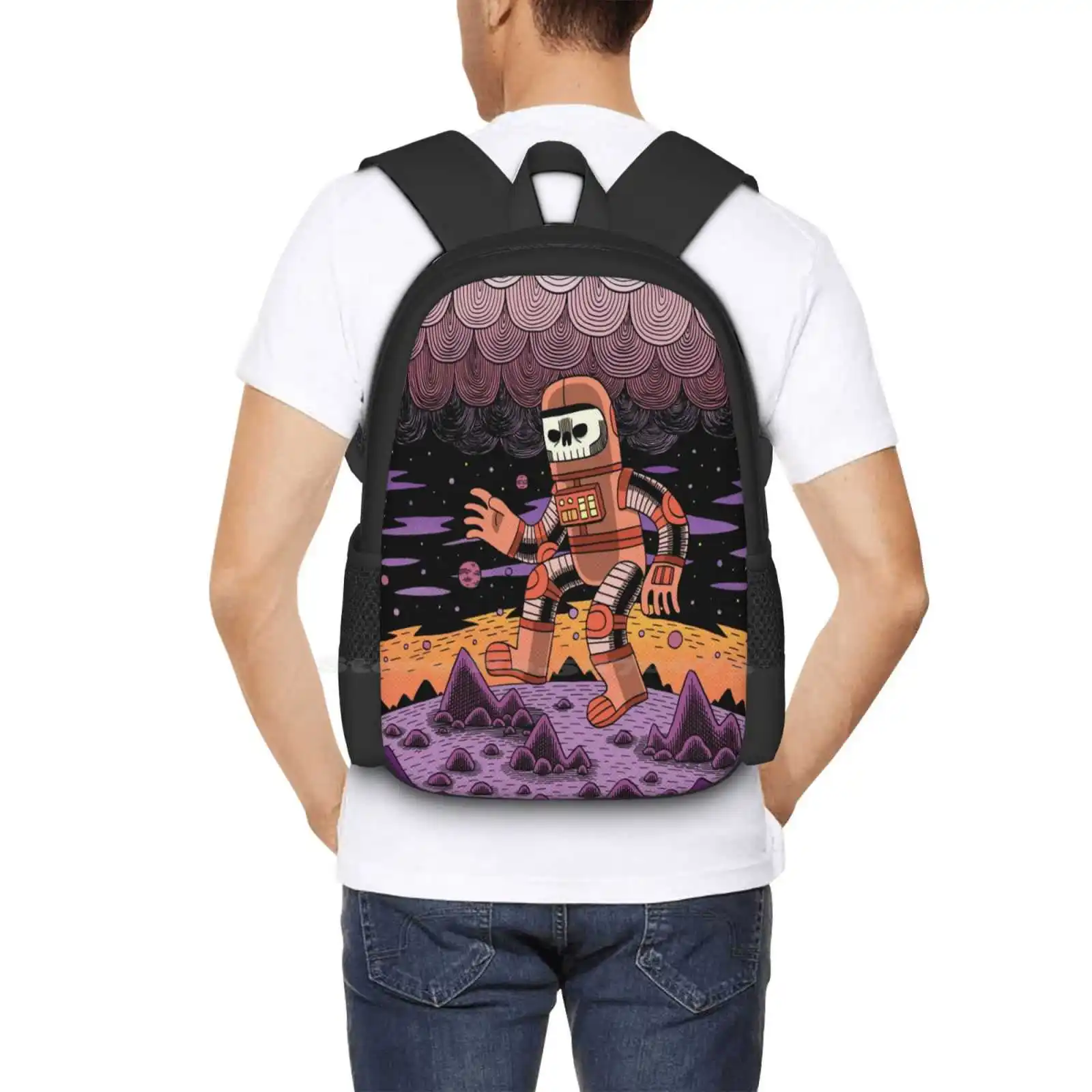 Orbit School Bags Travel Laptop Backpack Astronaut Spaceman Cosmic Undead Zombie Skeleton Doom Death Grim Reaper Cloud Stars