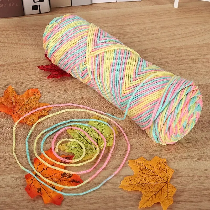 2 PCs Colorful 5-strand Dyed Milk Cotton Baby Sweater Yarn Self Woven Scarf Medium Thick Handmade DIY Woven Crochet Material Bag