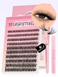 GROINNEYA DIY Lash Kit Thick 8-16mm Fluffy Lash Clusters Mixed Tray Individual Eyelashes Kit with Lash Bond DIY Lashes Extension