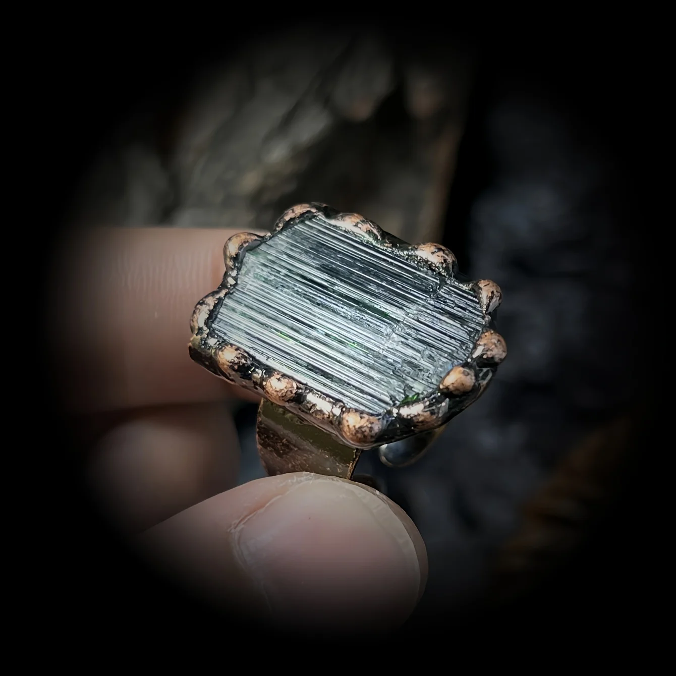 YEEVAA 1pc Vintage Cuff Ring Inlaid Dark Green Tourmaline Suitable For Men Women Match Daily Outfits Party Accessory Gift