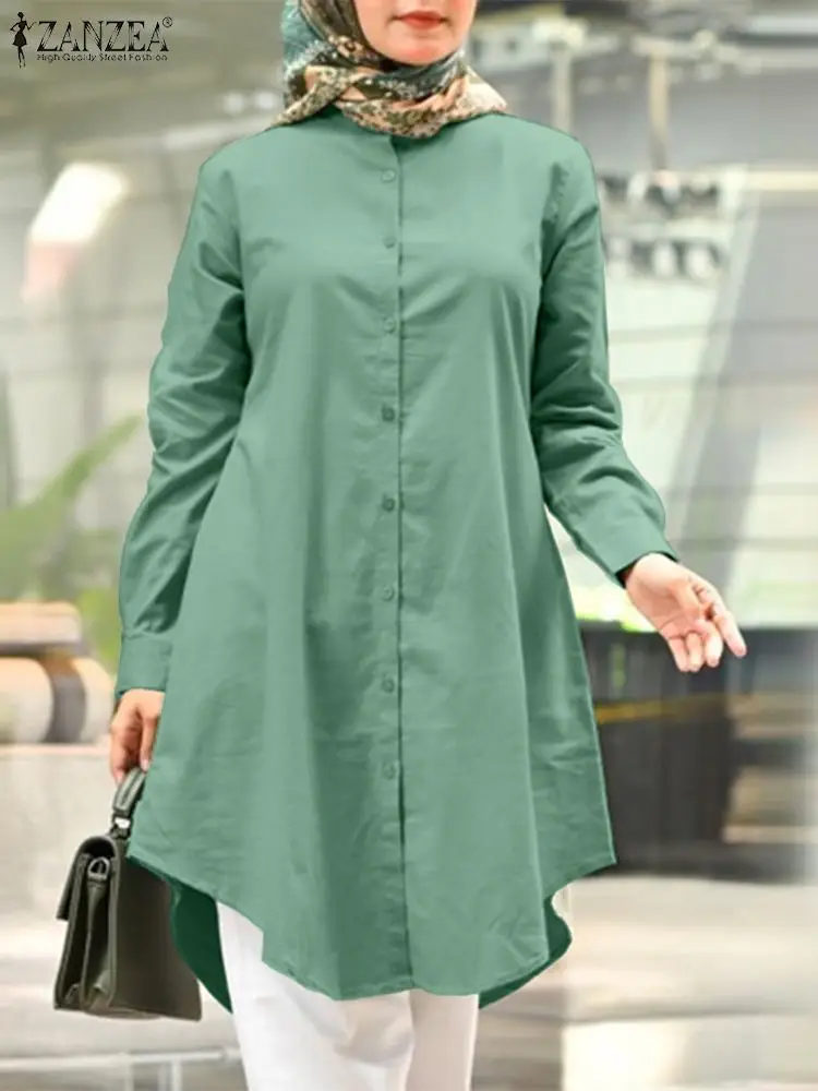 

ZANZEA Women Muslim Blouse Causal Long Shirts Fashion Long Sleeve Ramadan Blusas Oversize Kaftan Abaya Solid IsIamic Clothing