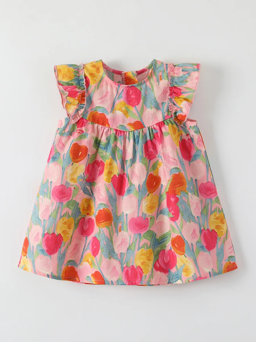 

Summer Princess Dress for Baby Girls Southeast Asian Style Tulip Country Flutter SleeveThin Fabric Children's Dress for Girls