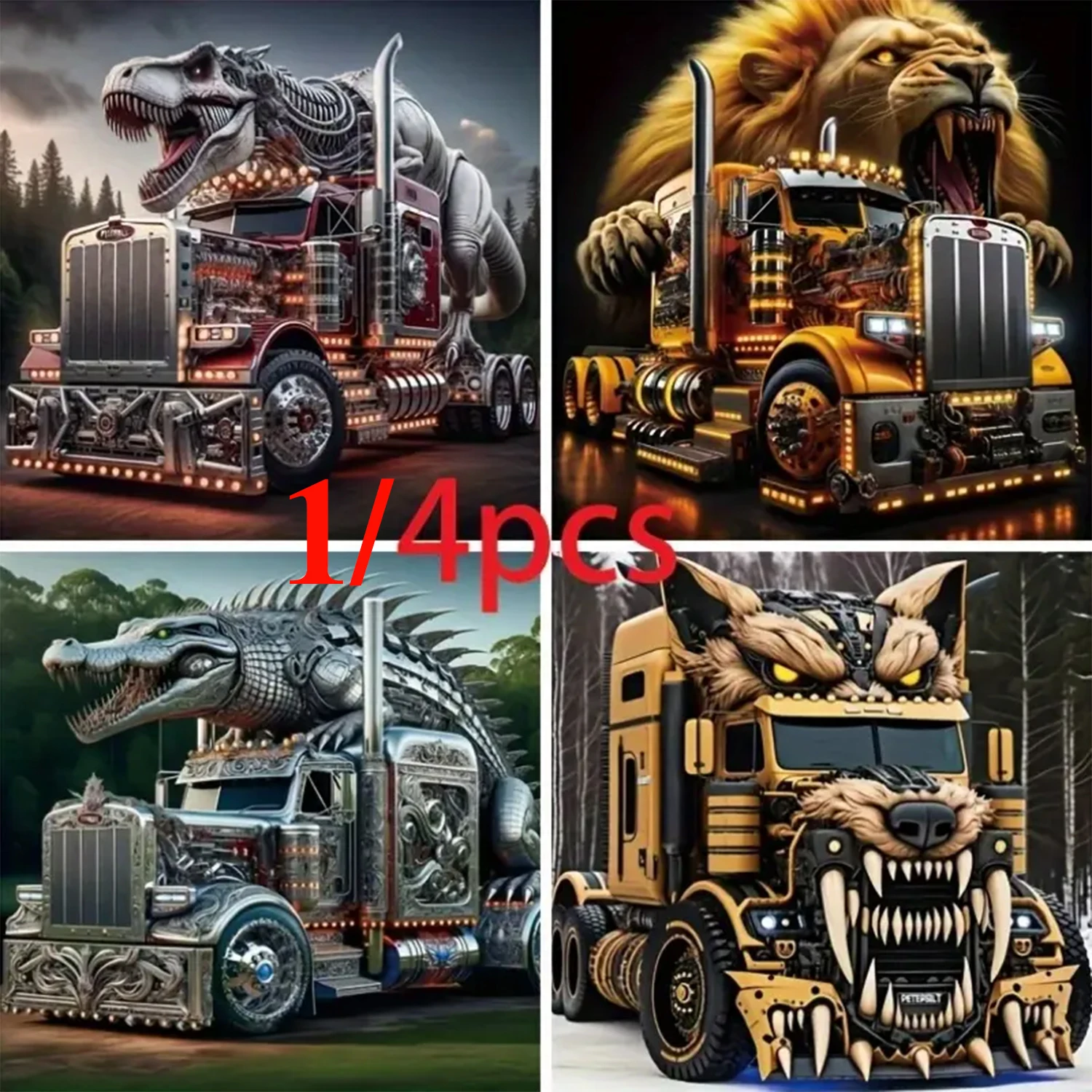 4 kits de pintura de diamantes con patrón de camiones diferentes, al azar 1 pieza o un juego completo de 4 piezas, sin marco 11,81x11,81 pulgadas