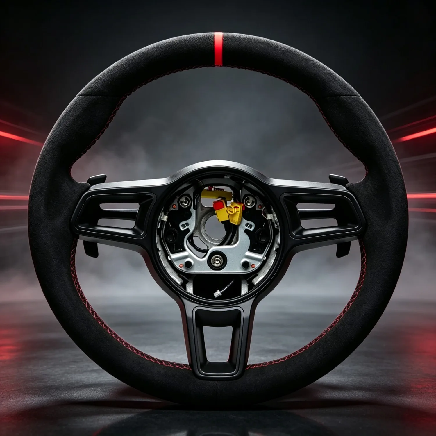 Forged Carbon Fiber Flat Bottom Sport Steering Wheel with Red Stitching, Auto Interior Modified Replacement Parts For Porsche 911