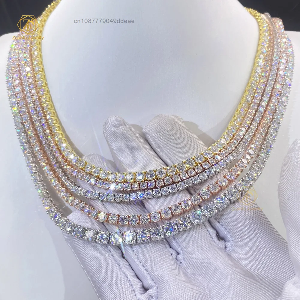 

S925 necklace Moissanite Factory Custom Elegant 10K/14K Real Gold Lab Grown Diamond Tennis Necklace 2mm-4mm Fine Chain with G