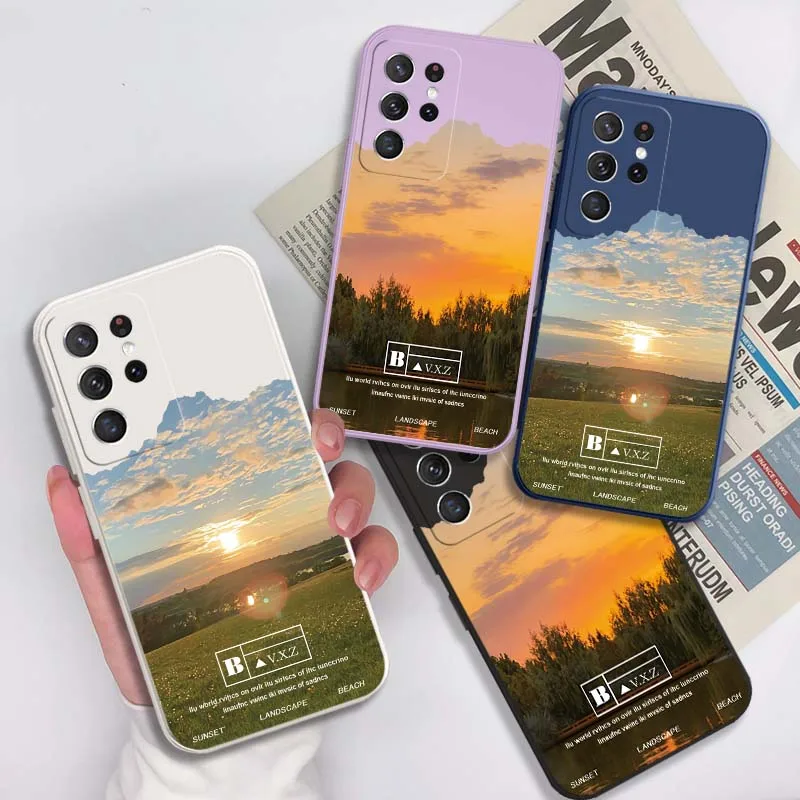 Sunset Mountain Field Light For Samsung Galaxy S22 S21 S20 S10 S10E Plus Ultra Lite FE 5G Soft Phone case Cover