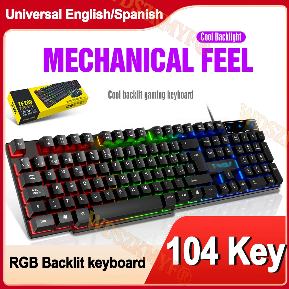 

104 Key English/ Spanish Keyboard Colorful Lighting Gaming and Office For Microsoft Windows and Apple IOS System