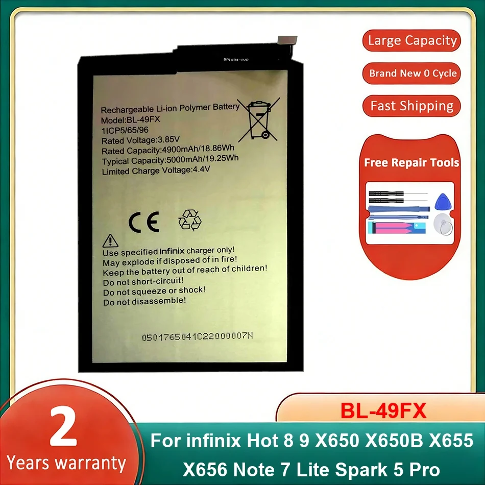 

Аккумулятор для мобильного телефона BL-49FX для Infinix Hot 8, 9, X650, X650B, X655, X656, Note 7 Lite, Spark 5 Pro, замена батареи