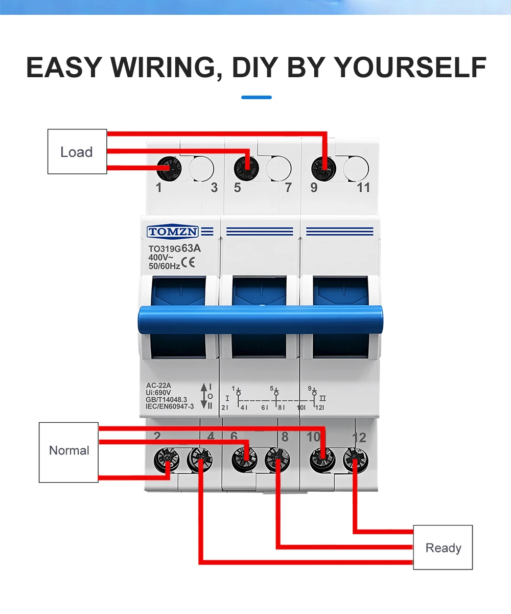 TOMZN 3P 380V AC 40A 63A MTS Manueller Doppelstrom-Umschalter mit Verriegelungsschutzschalter – Detail 8