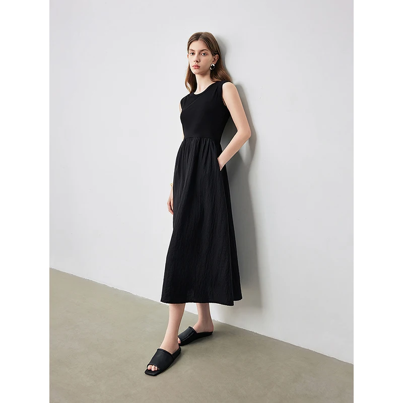 TOYOUTH Women Tank Dress 2024 Summer New Sleeveless Dress Slim Fit Solid Color Black Maxi Ankle Length Party Dress