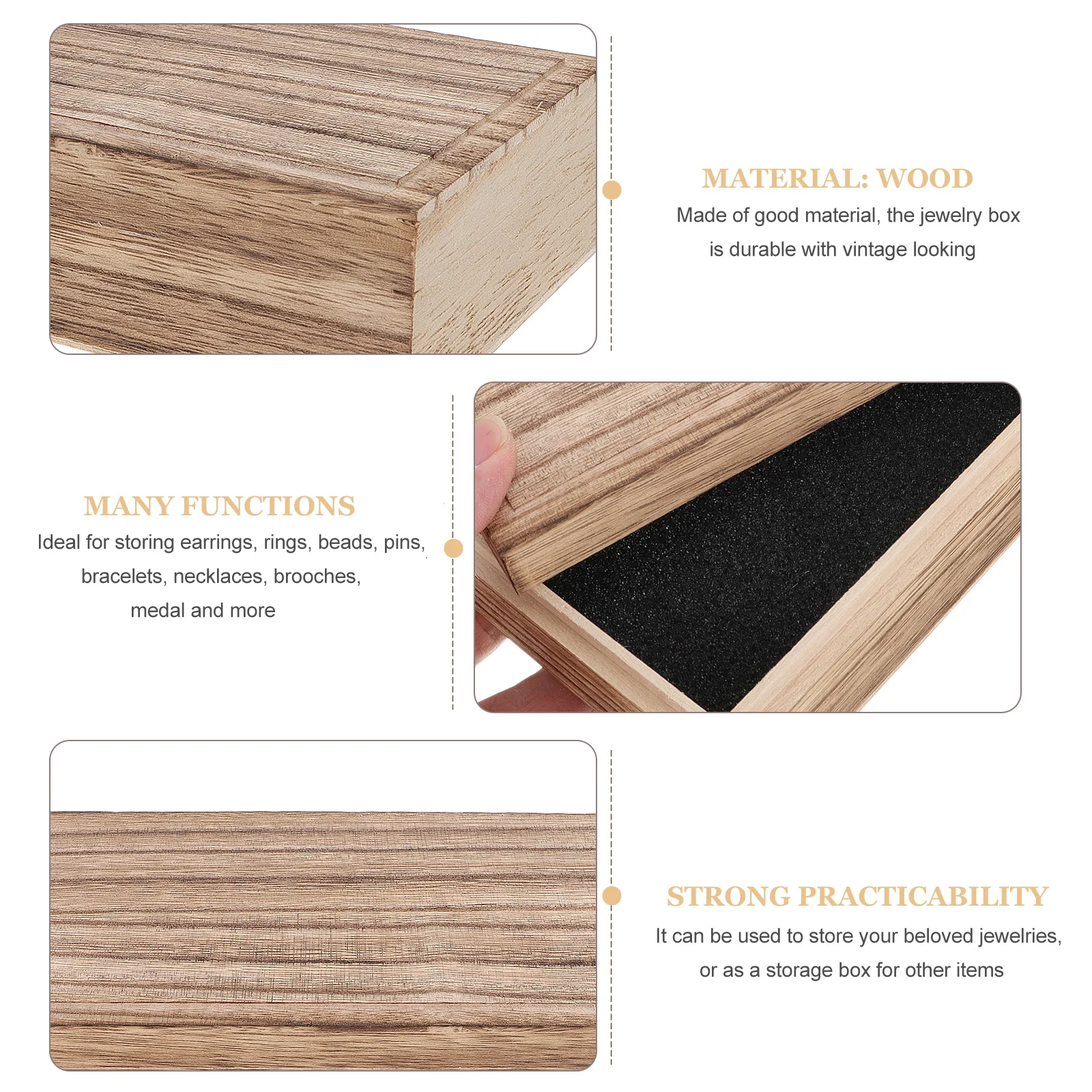 

1Pcs Vintage Wood Jewelry Box Retro Storage Case Durable Organizer for Rings Earrings Necklaces Bracelets Gift