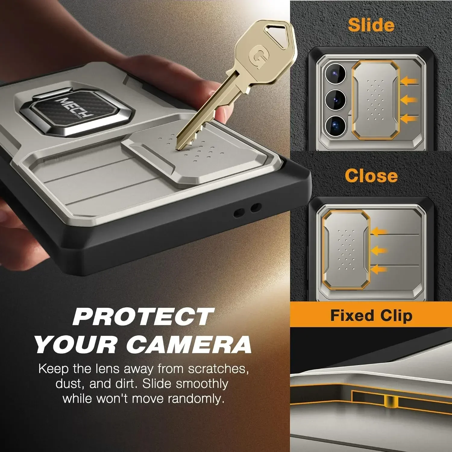 For Samsung Galaxy S24 Ultra Phone Case Bulit-in Slide Camera Cover with Ring stand Military Grade Rugged Shockproof Protection