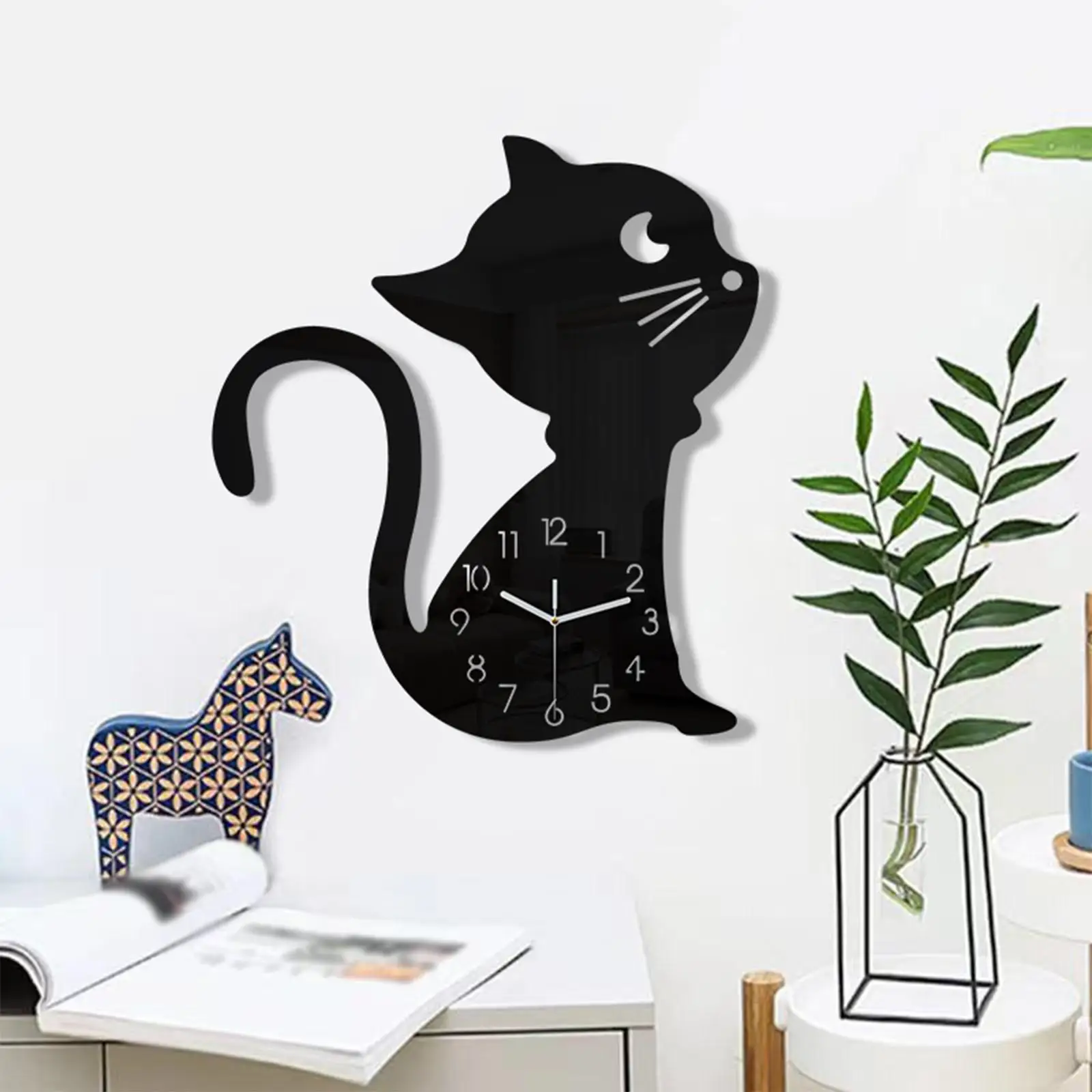 Cat Cute Wall Clock Wall Ornament Aesthetic Animal Shape Silent Clock for