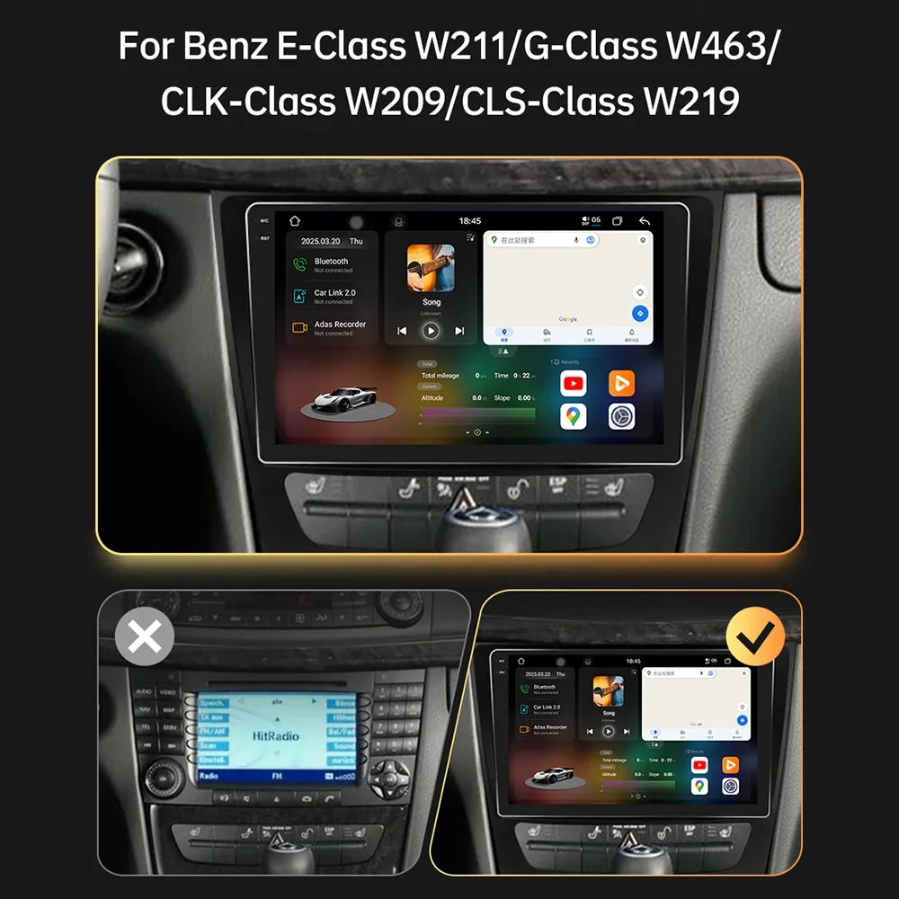 Eunavi 2 Din Radio Android 13 QLED For Mercedes Benz E-Class W211 E200 E220 E300 E350 E240 E270 E280 W219 Carplay Stereo RDS