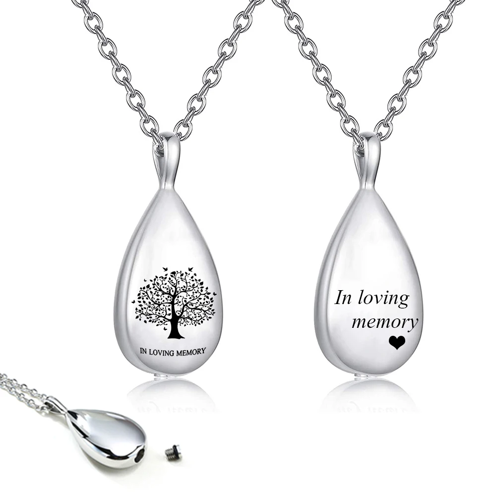 Cremation Urn Necklace for Ashes Memorial Cremation Jewelry Locket Waterproof Keepsake Ash Holder Teardrop Pendant Neckalces