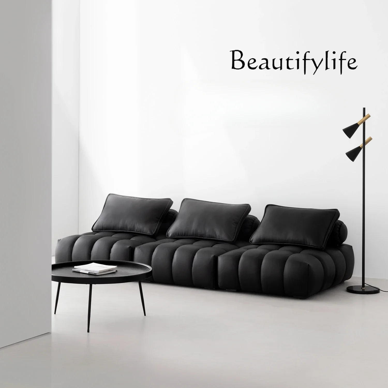 X40 Nordic Leather Module Sofa Black Combination Design Italian Tofu Block Medieval Sofa