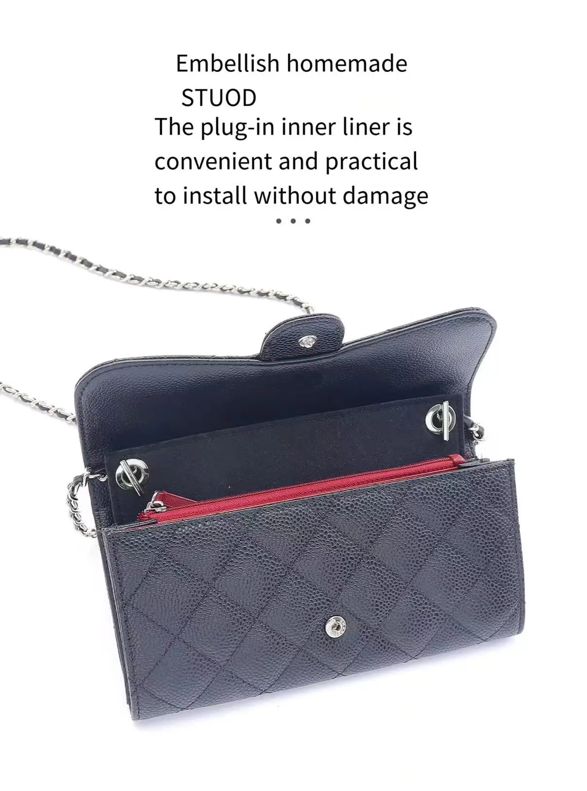 

CF Length Wallet Three Fold Wallet Renovation Inner Bag Crossbody Chain Shoulder Strap Bag bladder