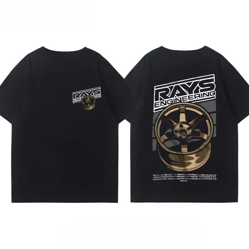 Japanese Car Modified Rim Wheel Hub Modified Car Short-sleeved T-shirt Men's and Women's Cotton Top Y2K Streetwear Tops Tees