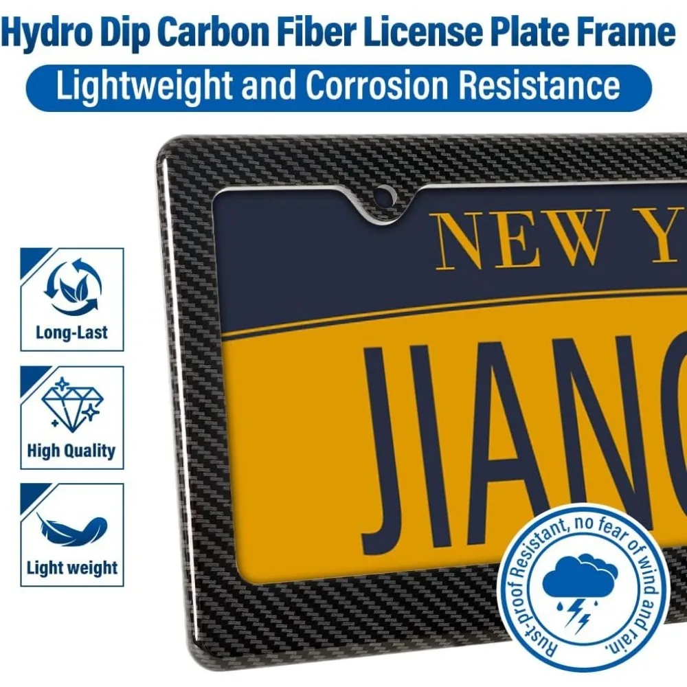 2 Pack Universal License Plate Frame Hydro Dipped Thickened Carbon Fiber Weave Heavy Duty ABS with Anti-Theft Screws Caps US Sta