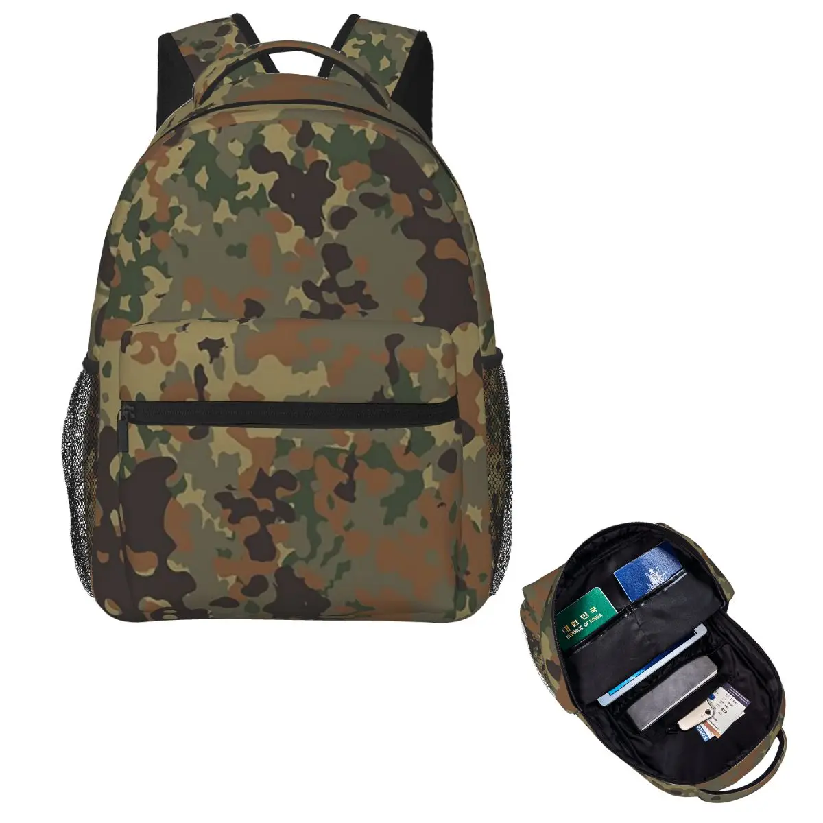 

Flecktarn Camo Student Backpack School Bag Hiking Travel Daypack for Boys Girls Fashion Bookbag Shoulder Bags
