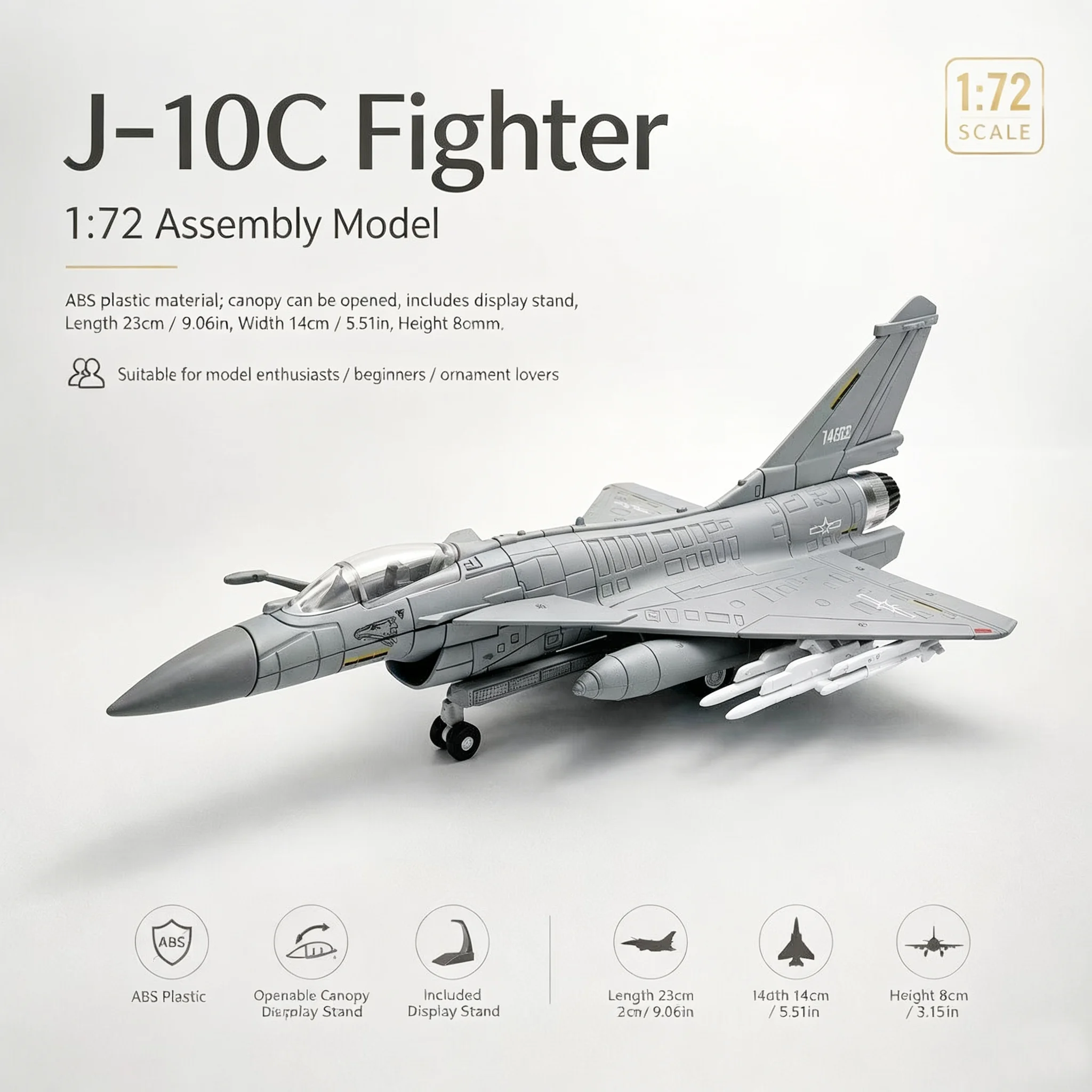 Kit de modelo de avión de combate J-10, ensamblaje sin pegamento, juguete de avión para montar uno mismo, artículo de colección, adorno de avión, regalo para niños, adolescentes y aficionados a la aviación.