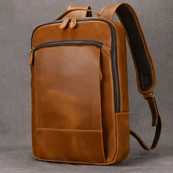 Mochila De piel auténtica para hombre, bolsa de viaje de gran capacidad para ordenador portátil, 15,6