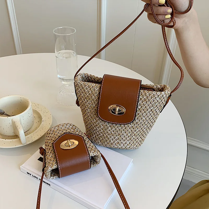 Summer 2023 New Fashion Linen Cotton Mini Shoulder Messenger Bag Women Straw Beach Bag and Purse