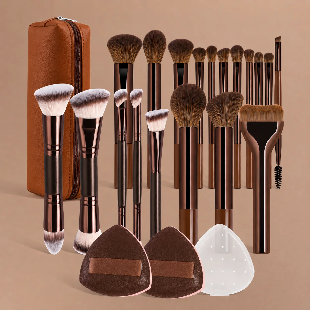 Set de Brochas de Maquillaje, Incluye 14 Brochas de Maquillaje + 1 Bolsa de Maquillaje + 2 Esponjas de Maquillaje, Contiene Brocha para Base, Brocha para Rubor