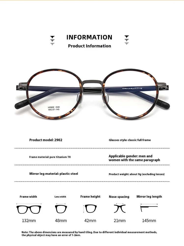 ALICIA Herrenmode Retro Runde Brille Kleine Größe Gläser Ultraleichte TR90 Brillen Optische Verordnung Rahmen Neu – Detail 4