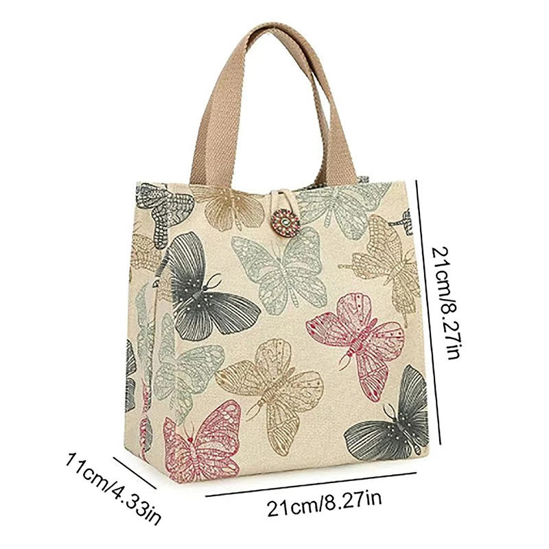 Bolso de lona para mujer, bolsa de mano de estilo japonés con dibujos animados de gatos, mariposa, pequeño, ecológico