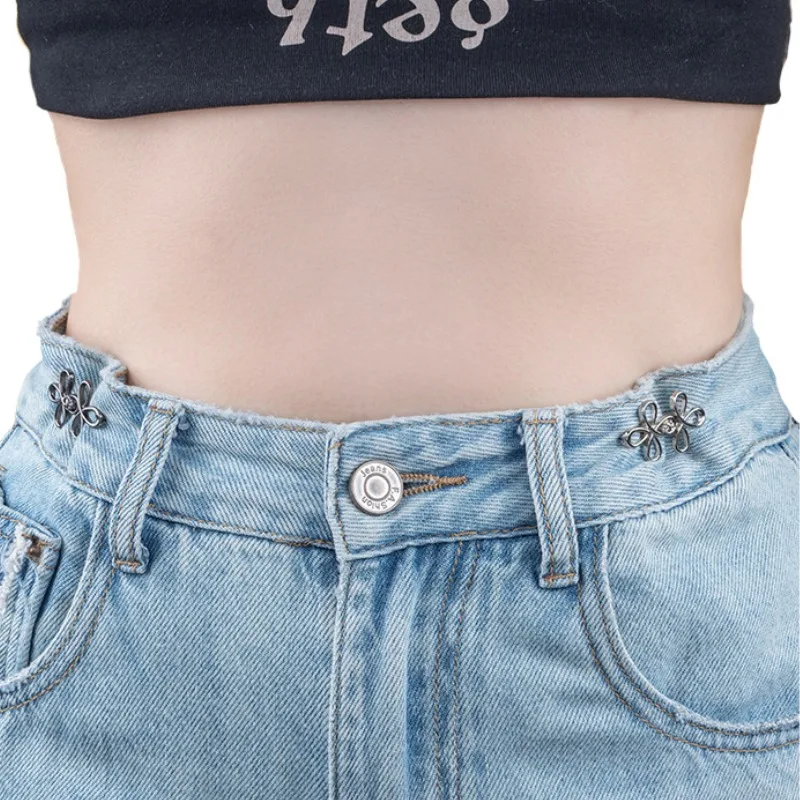 Kleeblatt-Taillenknopfverschluss, verstellbare Metall-Jeansknöpfe – Spanner für lockere Jeans, sofort anwendbar ohne Nähen für Denim-Hosen – Detail 2