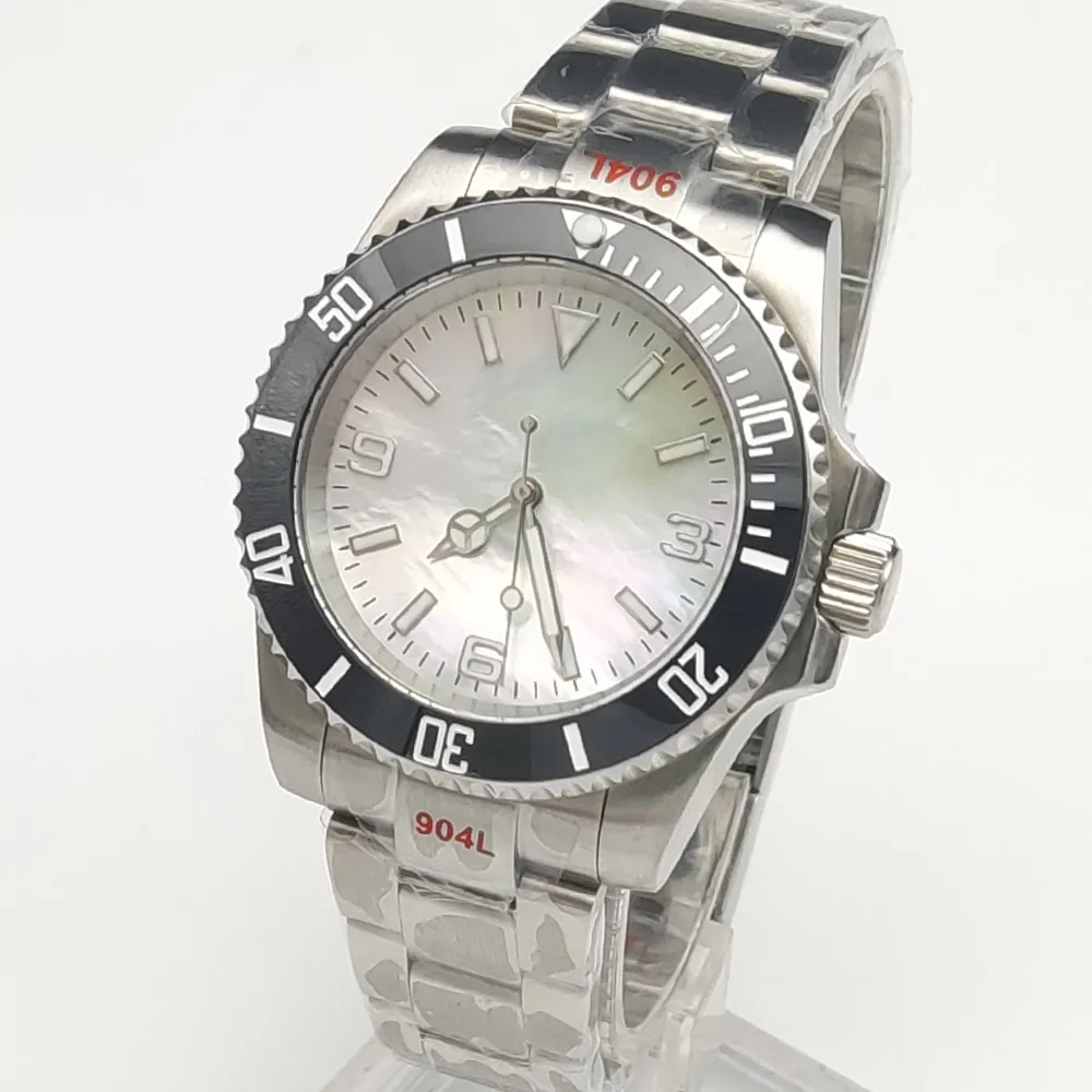 40mm retro discar água fantasma safira vidro visor luminoso 904L fino aço NH35A movimento totalmente automático relógio mecânico