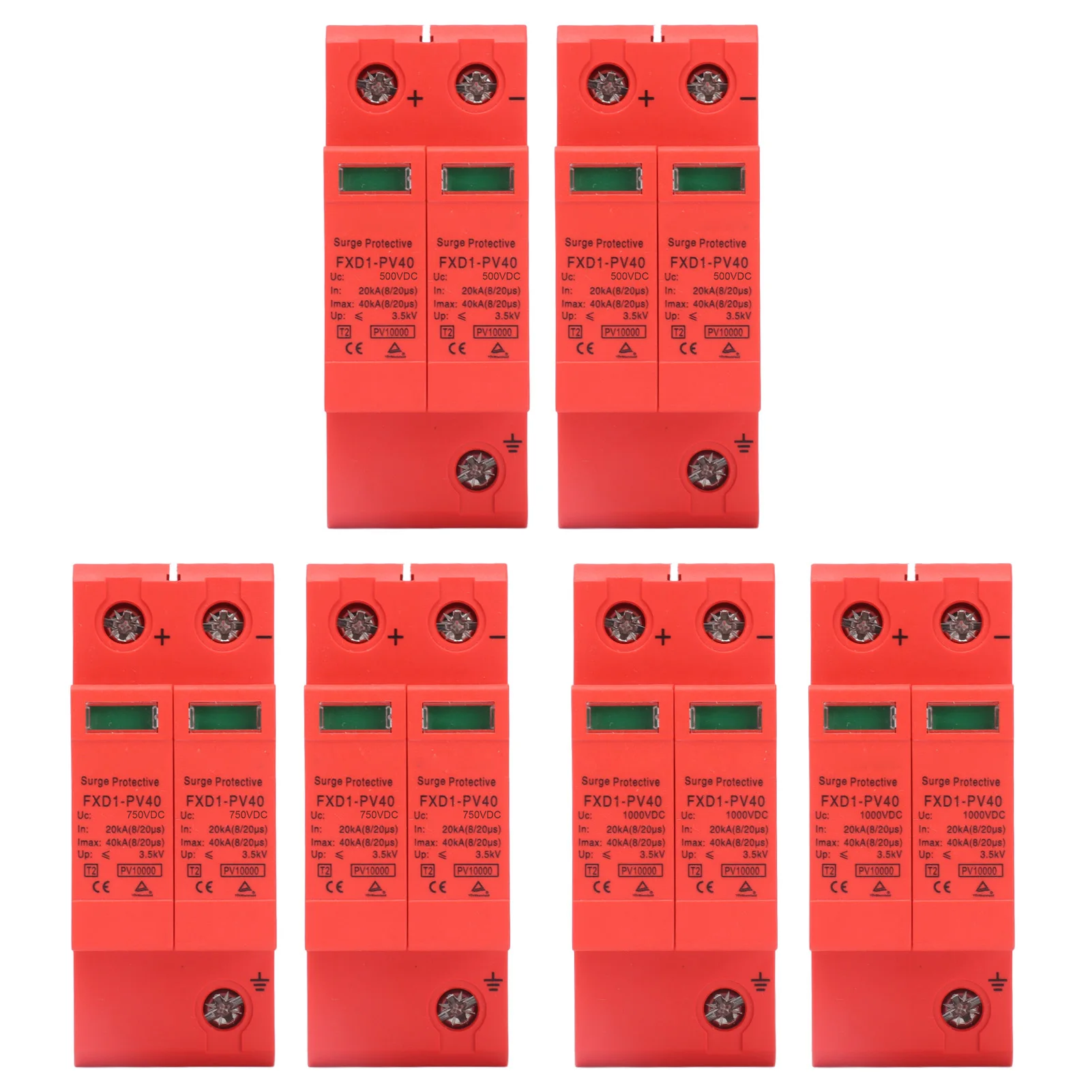 2 Stück SPD-Schutzgeräte DC Photovoltaik-Überspannungsableiter 2P 40KA FXD1-PV40