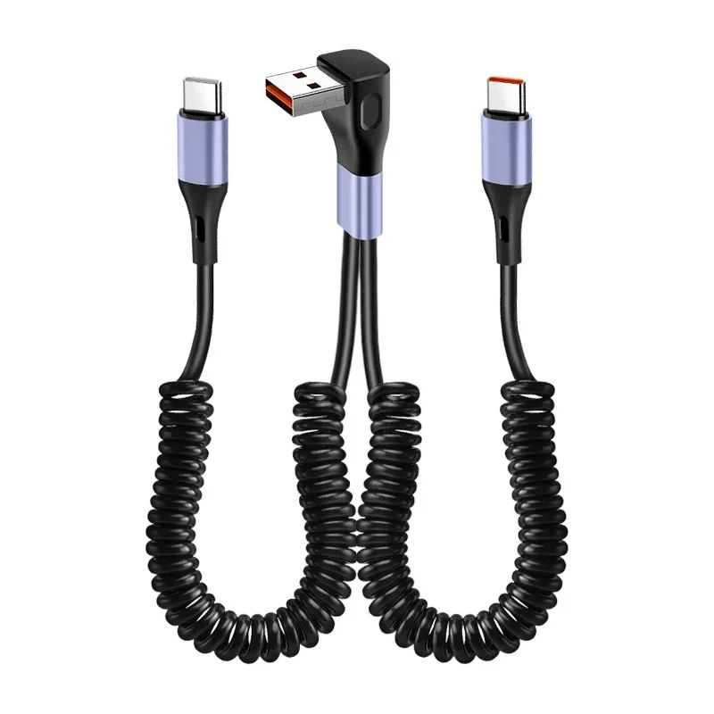 

Elbow Retractable USB Charging Cable From USB a to 2pcs Type-C Connectors 6A Fast Charging Cord for USB-C Enabled Devices