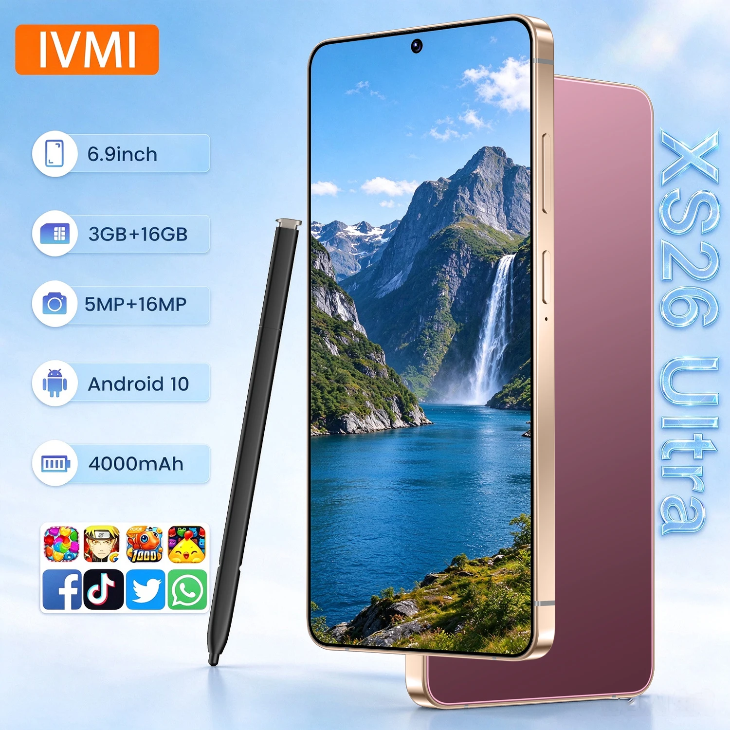 هاتف ذكي IVMI Unlock XS 26 رخيص للغاية، ذاكرة 3+16 جيجابايت، شاشة 6.9 بوصة، شريحتي اتصال، أندرويد، واي فاي، متجر جوجل بلاي، 4G، فتح بالوجه، إصدار عالمي