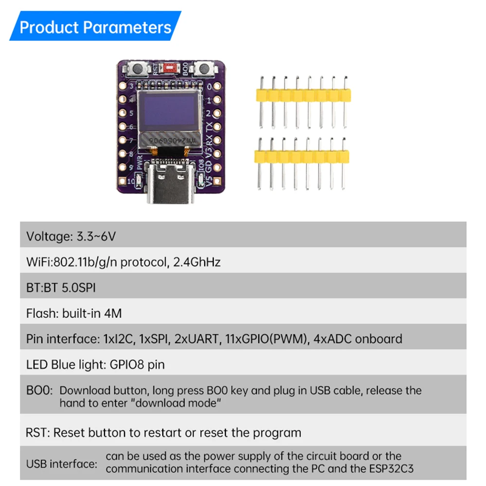 ESP32-C3 0,42-Zoll OLED-Display mit weißem Licht, BT-Entwicklungsboard, Typ-C – Detail 6