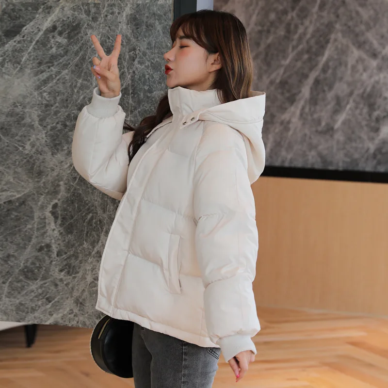 

2025 New Winter Fashion Women Hooded Zipper Loose Down Cotton Jacket Women's Solid Color Short Women Thick Jacket